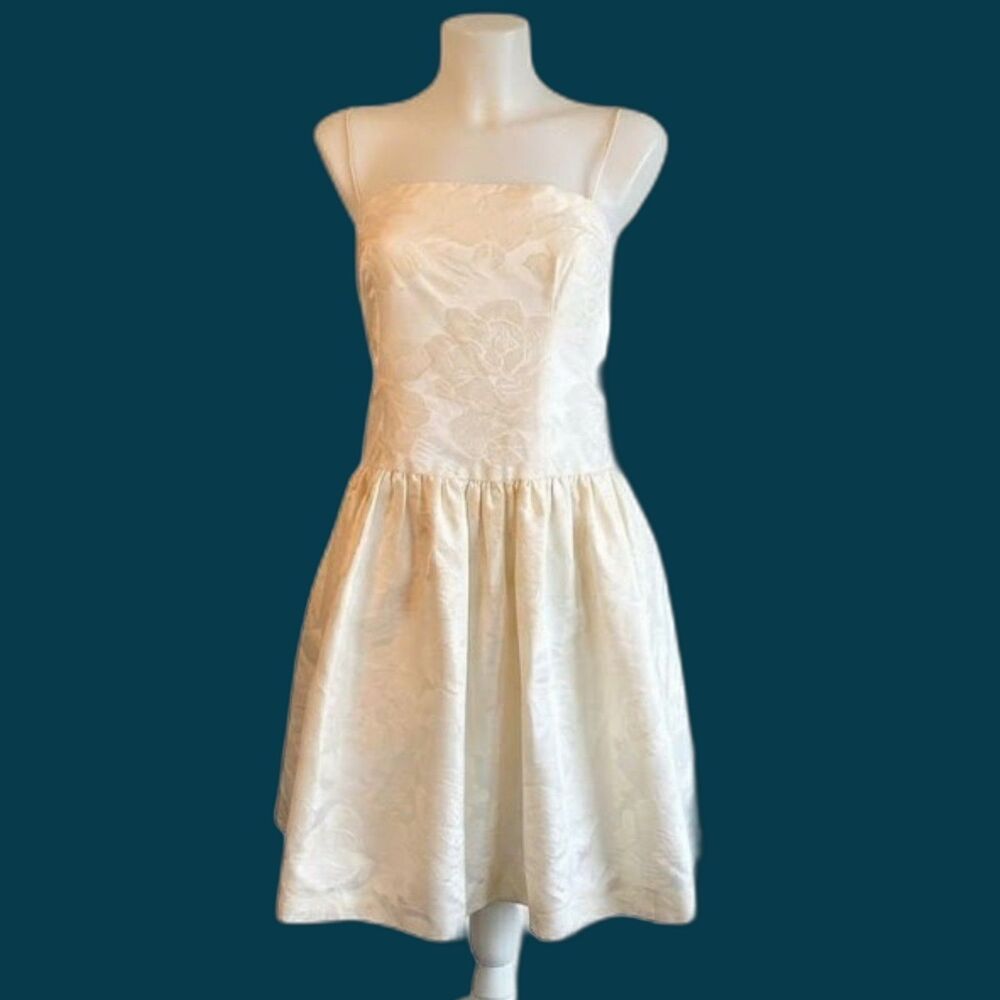 Atelier Tracy & Michael Floral Jacquard Ivory White Dress Vintage Size 10